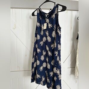 Maurices Navy and Cream Tropical Print Sleeveless Dress
